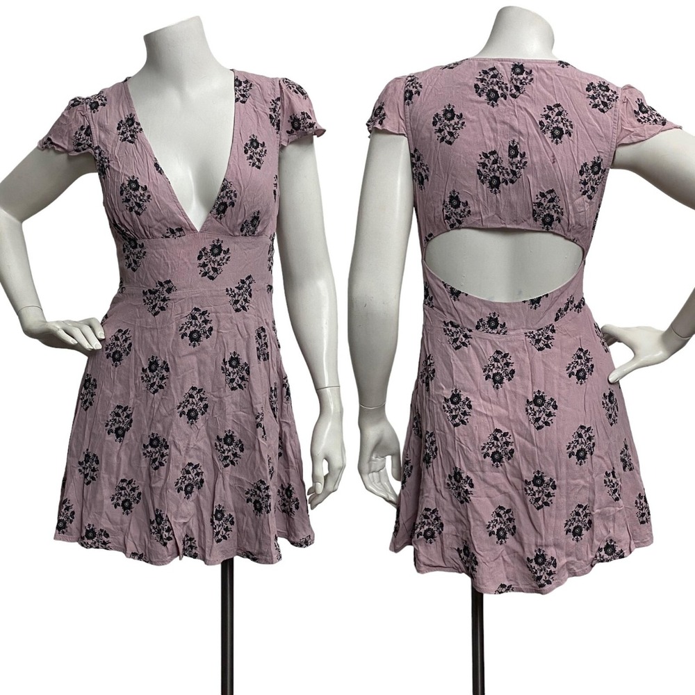 Sunday Best‎ Women's Sz 4 Lilac Floral Print Mini Dress Cap Sleeve Keyhole Back